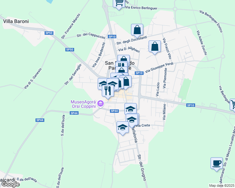 map of restaurants, bars, coffee shops, grocery stores, and more near 22 Via Ilario Gaibazzi in San Secondo Parmense