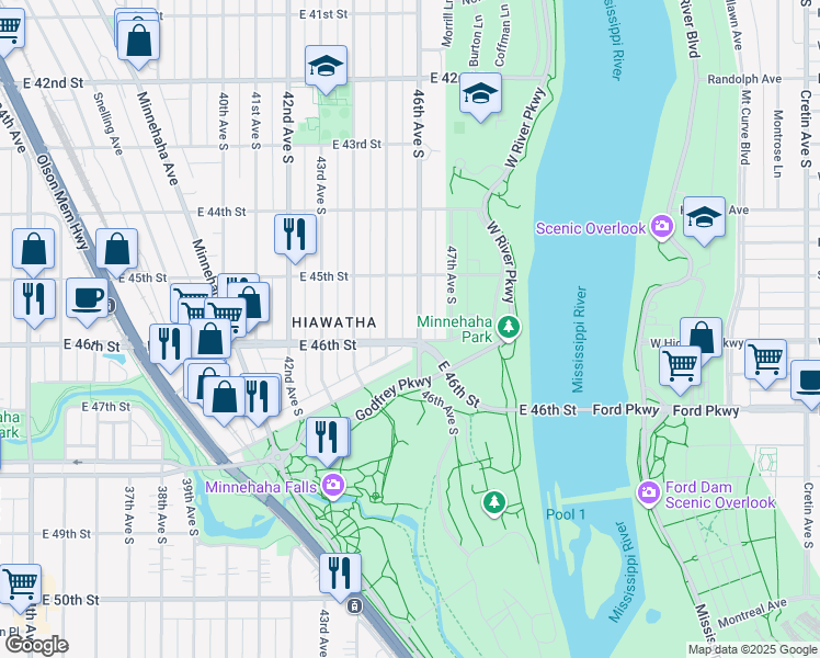 map of restaurants, bars, coffee shops, grocery stores, and more near 4537 45th Avenue South in Minneapolis