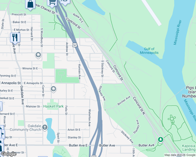 map of restaurants, bars, coffee shops, grocery stores, and more near 497 Wyoming Street East in Saint Paul
