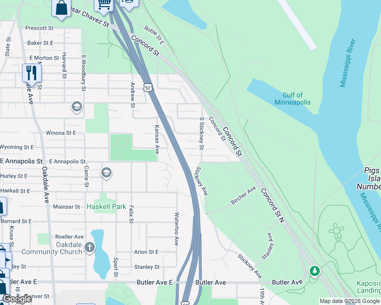map of restaurants, bars, coffee shops, grocery stores, and more near 497 Wyoming Street East in Saint Paul