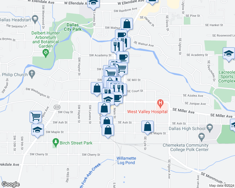 map of restaurants, bars, coffee shops, grocery stores, and more near 115 Southeast Court Street in Dallas