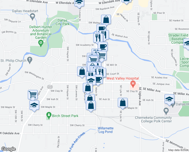 map of restaurants, bars, coffee shops, grocery stores, and more near 115 Southeast Court Street in Dallas