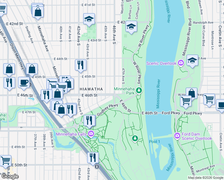 map of restaurants, bars, coffee shops, grocery stores, and more near 4537 45th Avenue South in Minneapolis