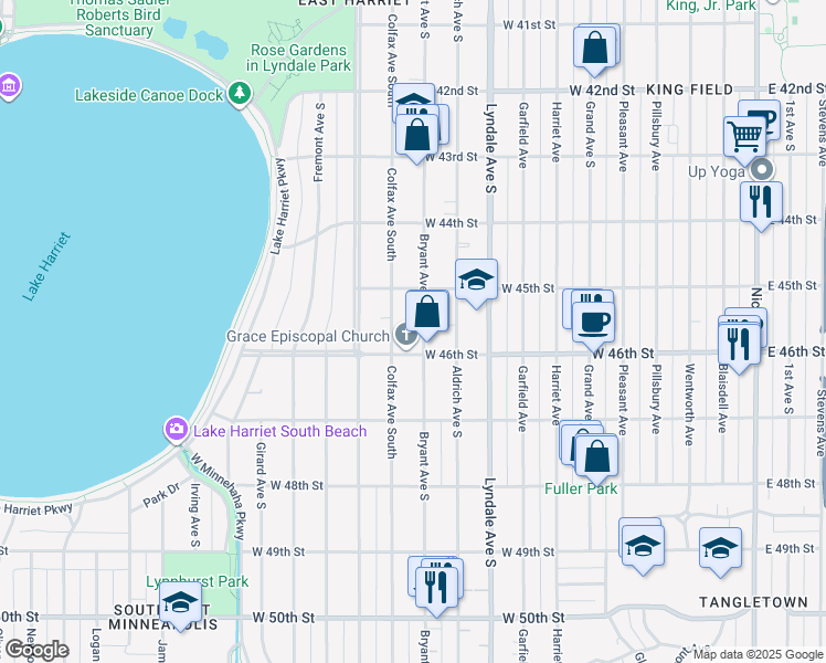 map of restaurants, bars, coffee shops, grocery stores, and more near 4528 Bryant Avenue South in Minneapolis