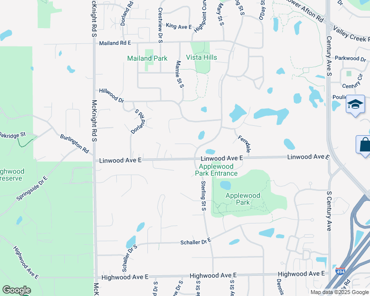 map of restaurants, bars, coffee shops, grocery stores, and more near 2446 Springside Drive East in Saint Paul