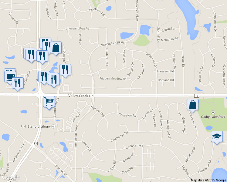 map of restaurants, bars, coffee shops, grocery stores, and more near 1952 Lochaven Alcove in Woodbury