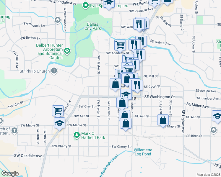 map of restaurants, bars, coffee shops, grocery stores, and more near 287 Southwest Court Street in Dallas