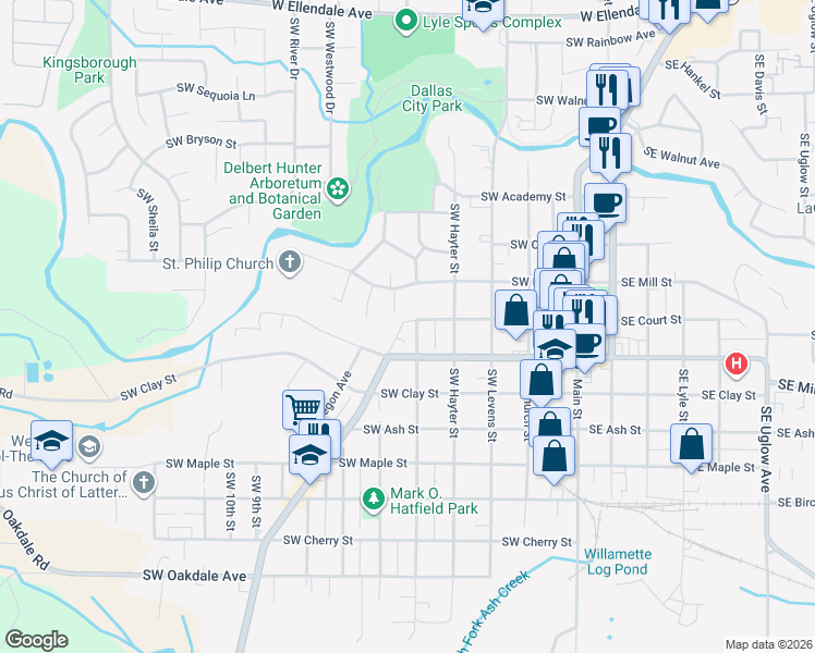 map of restaurants, bars, coffee shops, grocery stores, and more near 88 Southwest Canterbury Court in Dallas