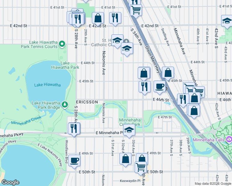 map of restaurants, bars, coffee shops, grocery stores, and more near 4529 South 31st Avenue in Minneapolis