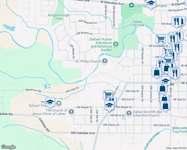 map of restaurants, bars, coffee shops, grocery stores, and more near 989 Southwest Hunter Street in Dallas