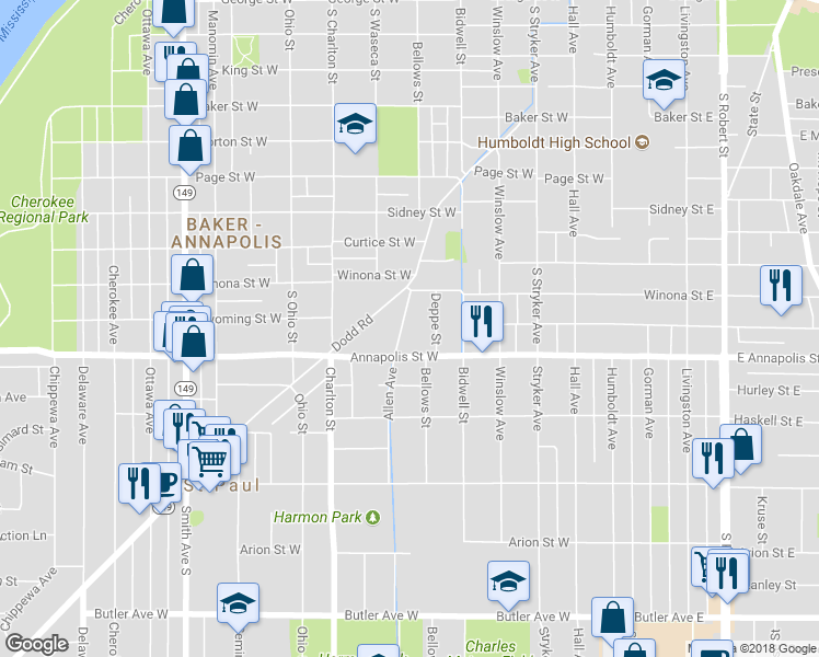 map of restaurants, bars, coffee shops, grocery stores, and more near 854 Allen Avenue in Saint Paul