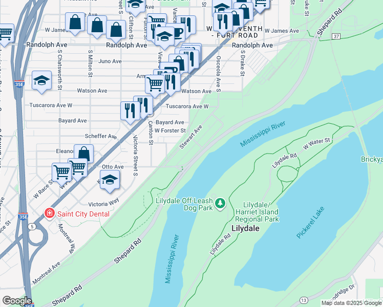 map of restaurants, bars, coffee shops, grocery stores, and more near 773 Butternut Avenue in Saint Paul