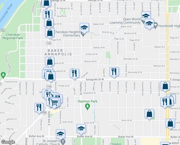 map of restaurants, bars, coffee shops, grocery stores, and more near 848 Dodd Road in Saint Paul