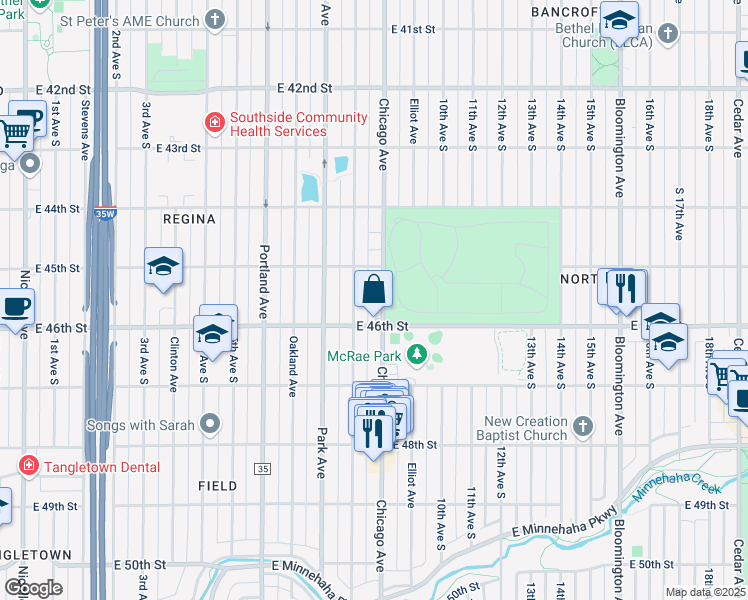 map of restaurants, bars, coffee shops, grocery stores, and more near 4528 Chicago Avenue in Minneapolis