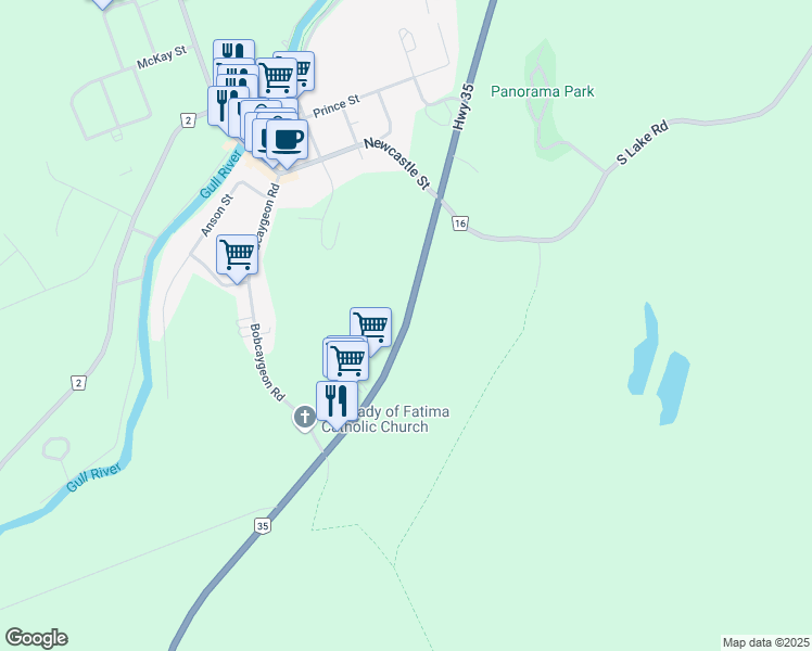 map of restaurants, bars, coffee shops, grocery stores, and more near Ontario 35 in Minden