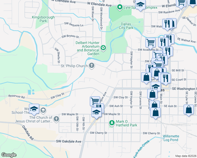 map of restaurants, bars, coffee shops, grocery stores, and more near 772 Southwest Washington Street in Dallas