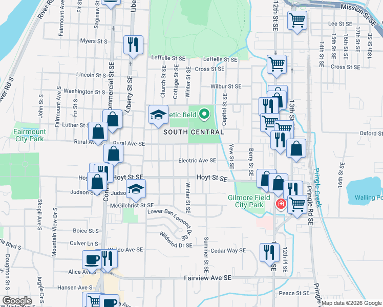 map of restaurants, bars, coffee shops, grocery stores, and more near 825 Electric Avenue Southeast in Salem
