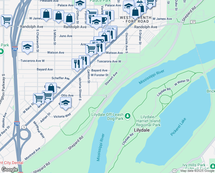 map of restaurants, bars, coffee shops, grocery stores, and more near 773 Butternut Avenue in Saint Paul