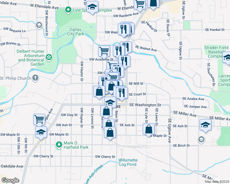map of restaurants, bars, coffee shops, grocery stores, and more near 887 Main Street in Dallas