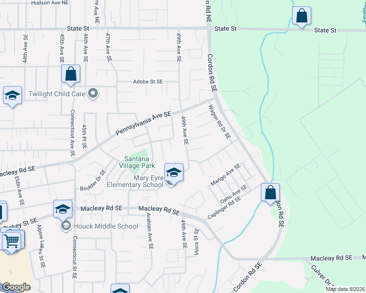 map of restaurants, bars, coffee shops, grocery stores, and more near 707 49th Avenue Southeast in Salem