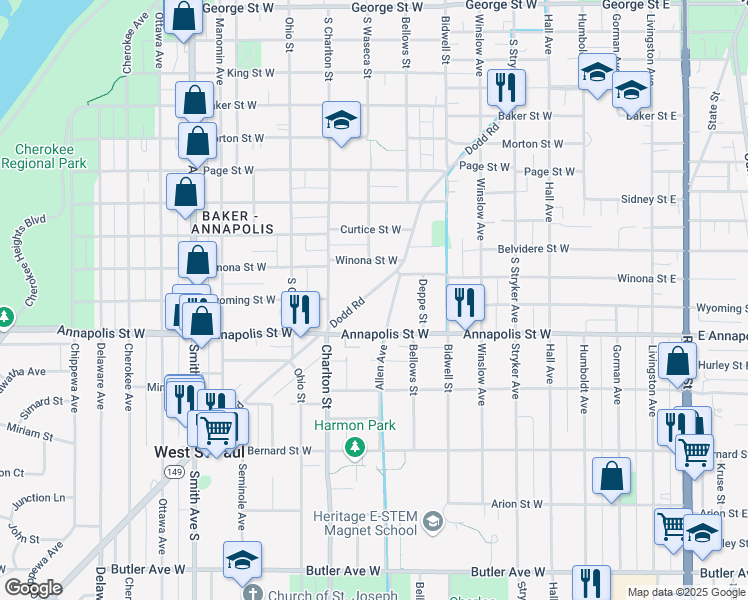 map of restaurants, bars, coffee shops, grocery stores, and more near 848 Dodd Road in Saint Paul