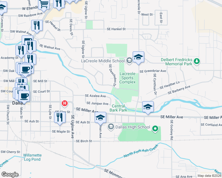 map of restaurants, bars, coffee shops, grocery stores, and more near 796 Southeast Walnut Avenue in Dallas