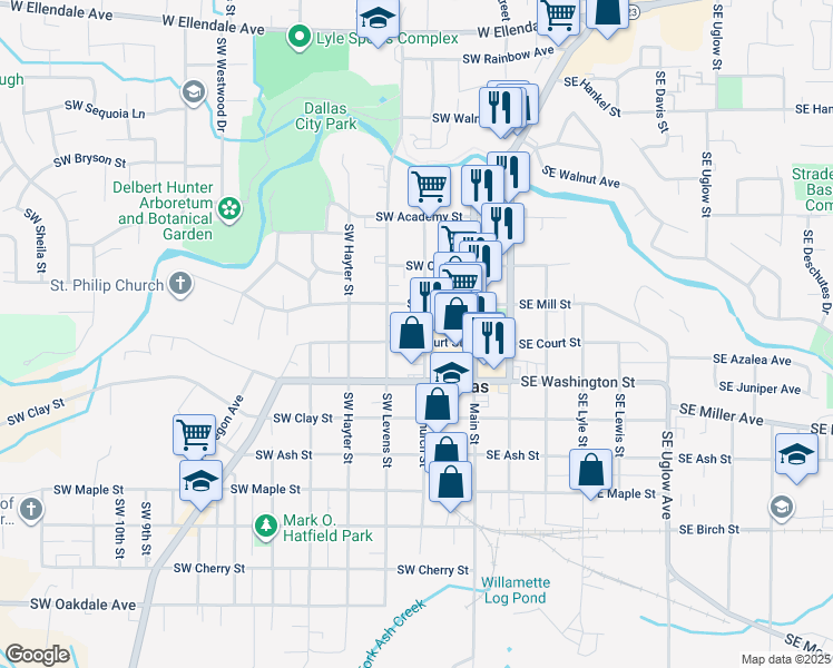 map of restaurants, bars, coffee shops, grocery stores, and more near 287 Southwest Court Street in Dallas