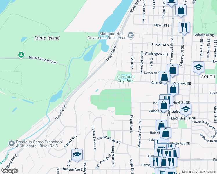 map of restaurants, bars, coffee shops, grocery stores, and more near 688 Rural Avenue South in Salem