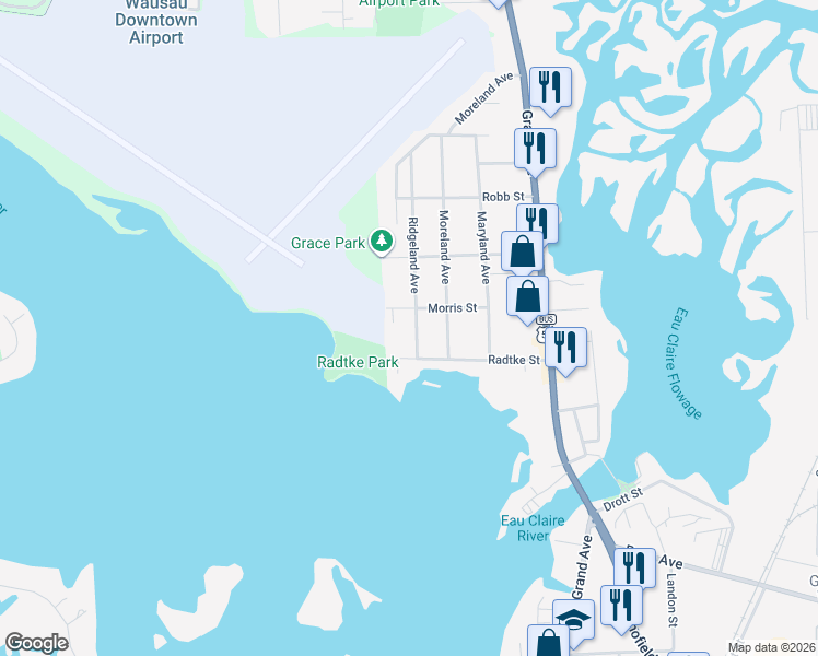 map of restaurants, bars, coffee shops, grocery stores, and more near 414 Radtke Street in Schofield