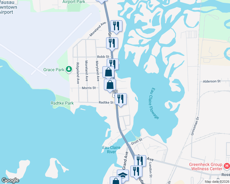map of restaurants, bars, coffee shops, grocery stores, and more near 835 Grand Avenue in Schofield