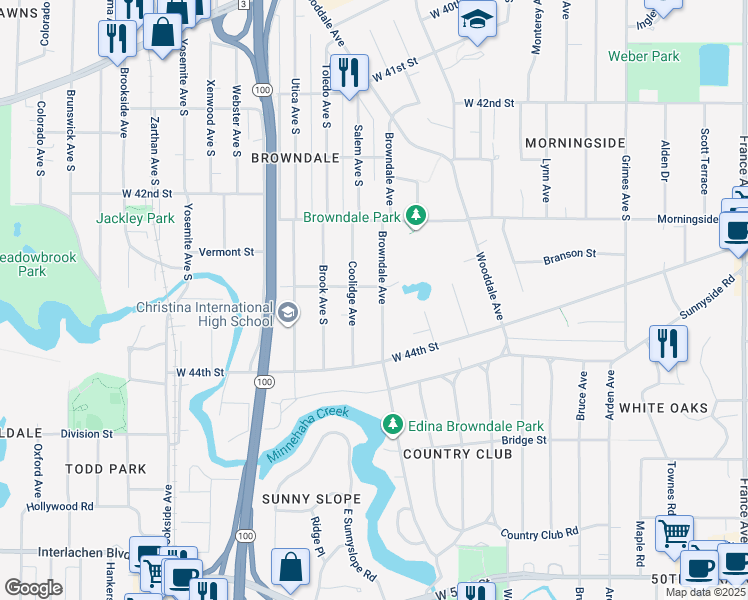 map of restaurants, bars, coffee shops, grocery stores, and more near 4362 Browndale Avenue in St. Louis Park
