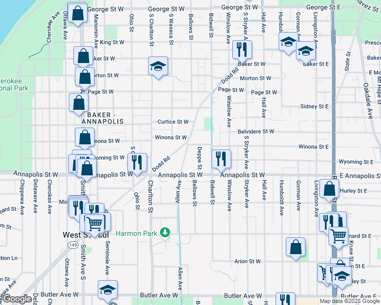 map of restaurants, bars, coffee shops, grocery stores, and more near 854 Allen Avenue in Saint Paul