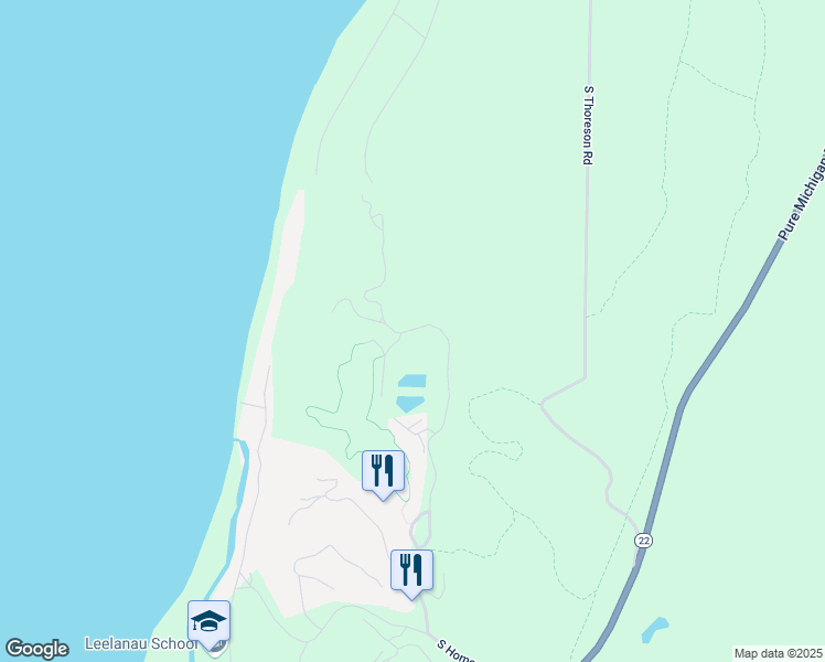 map of restaurants, bars, coffee shops, grocery stores, and more near Vantage Pointe in Glen Arbor