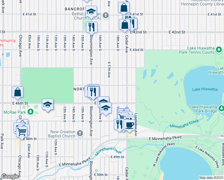 map of restaurants, bars, coffee shops, grocery stores, and more near 4528 18th Avenue South in Minneapolis