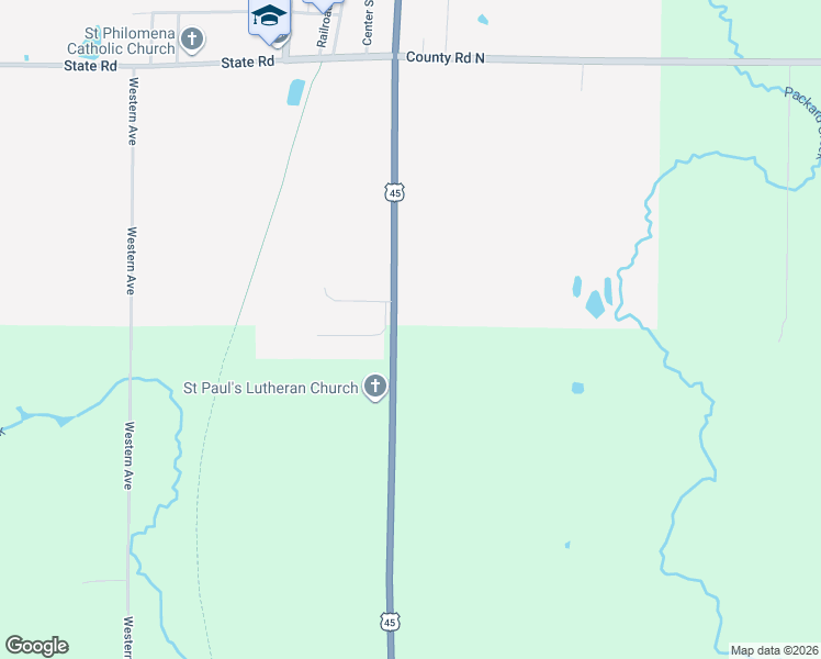 map of restaurants, bars, coffee shops, grocery stores, and more near N9092 U.S. 45 in Birnamwood