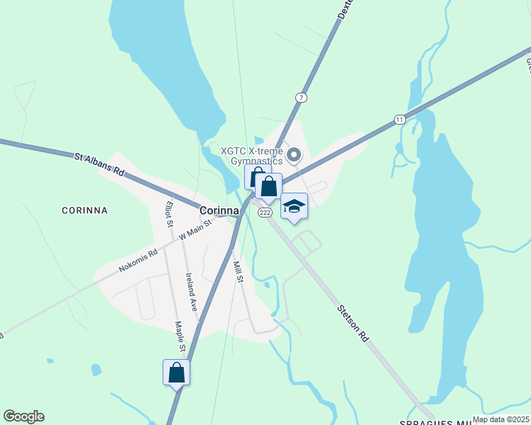 map of restaurants, bars, coffee shops, grocery stores, and more near 42 Stetson Road in Corinna