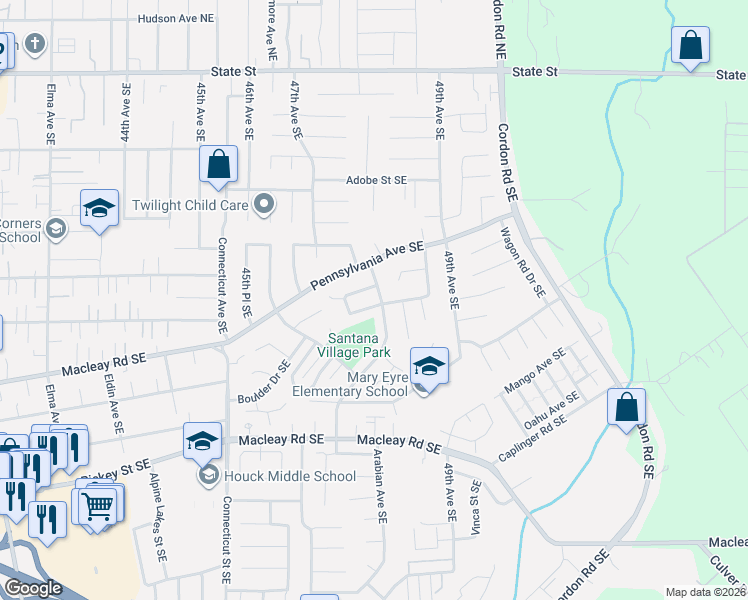 map of restaurants, bars, coffee shops, grocery stores, and more near 727 Shenandoah Drive Southeast in Salem