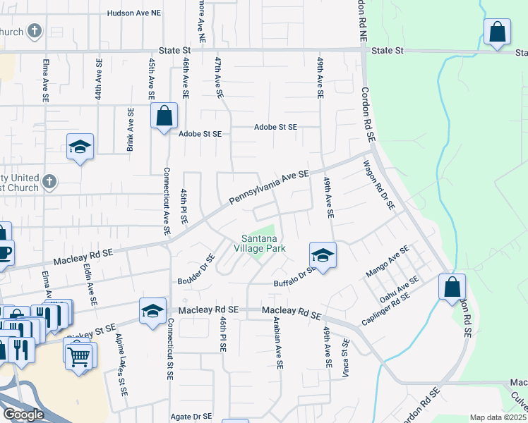 map of restaurants, bars, coffee shops, grocery stores, and more near 4757 Burlwood Loop Southeast in Salem