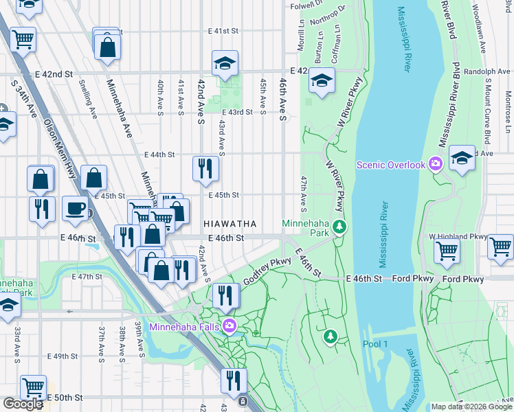 map of restaurants, bars, coffee shops, grocery stores, and more near in Minneapolis