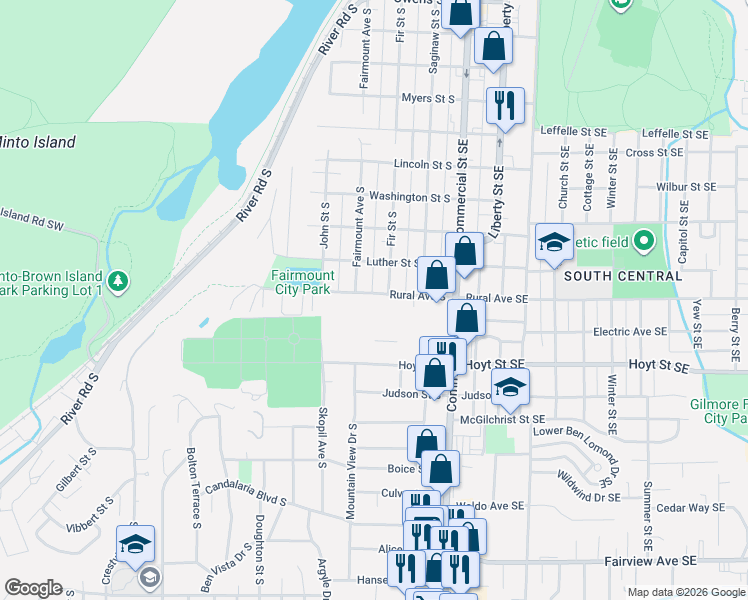 map of restaurants, bars, coffee shops, grocery stores, and more near 350 Rural Avenue South in Salem