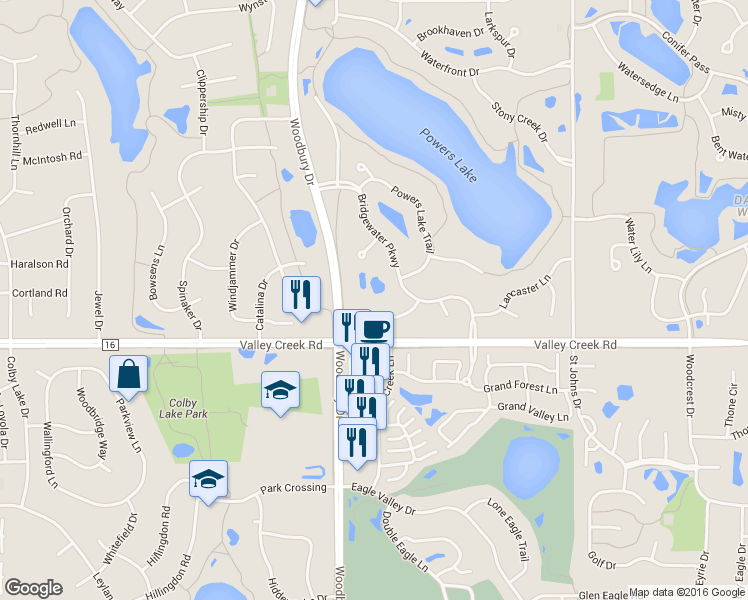 map of restaurants, bars, coffee shops, grocery stores, and more near 10159 Bridgewater Court in Saint Paul