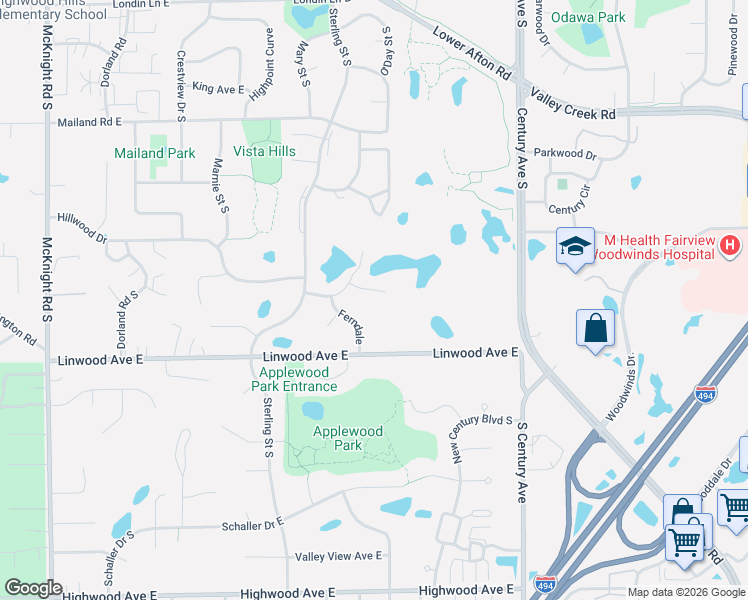 map of restaurants, bars, coffee shops, grocery stores, and more near 2555 Oakridge Court in Saint Paul