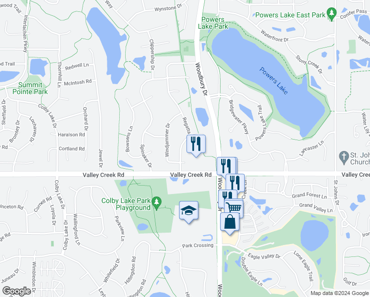 map of restaurants, bars, coffee shops, grocery stores, and more near 1925 Catalina Drive in Woodbury