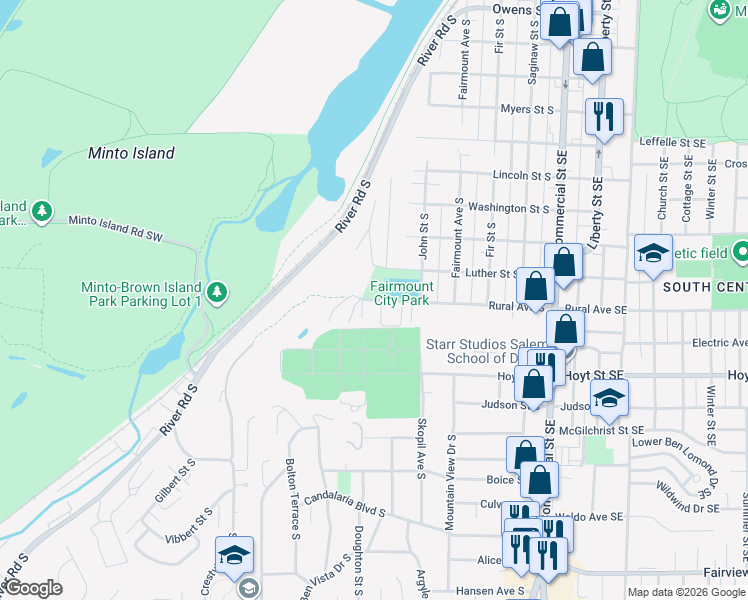 map of restaurants, bars, coffee shops, grocery stores, and more near 651 Rural Avenue South in Salem