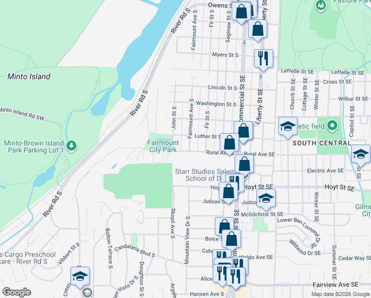 map of restaurants, bars, coffee shops, grocery stores, and more near 1945 Fairmount Avenue South in Salem