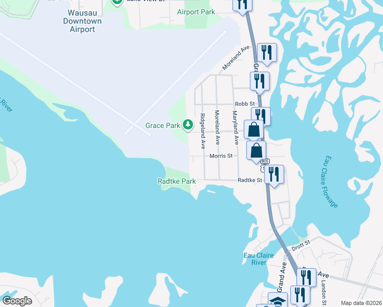 map of restaurants, bars, coffee shops, grocery stores, and more near 421 Grace Street in Schofield