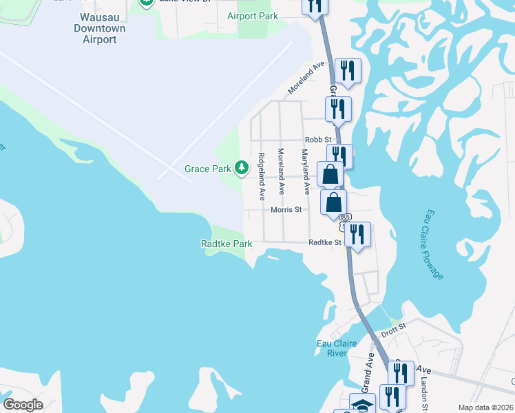 map of restaurants, bars, coffee shops, grocery stores, and more near 421 Grace Street in Schofield