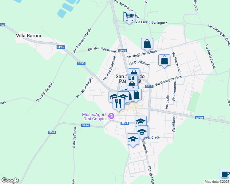 map of restaurants, bars, coffee shops, grocery stores, and more near 3 Viale Pier Maria Rossi in San Secondo Parmense