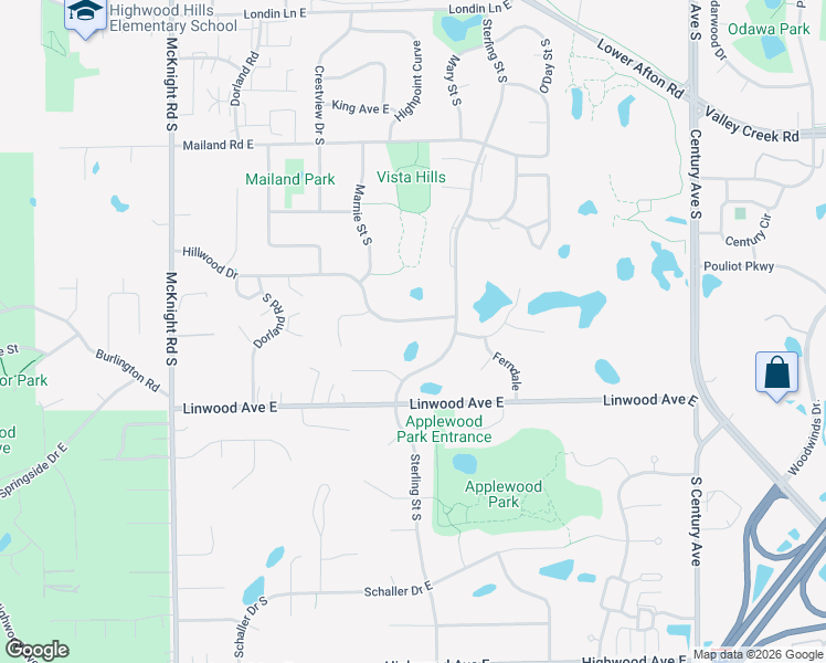 map of restaurants, bars, coffee shops, grocery stores, and more near 2479 Hillwood Drive in Maplewood