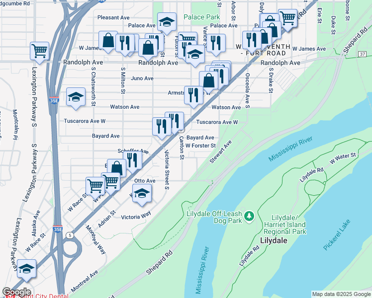 map of restaurants, bars, coffee shops, grocery stores, and more near 794 Bayard Avenue in Saint Paul